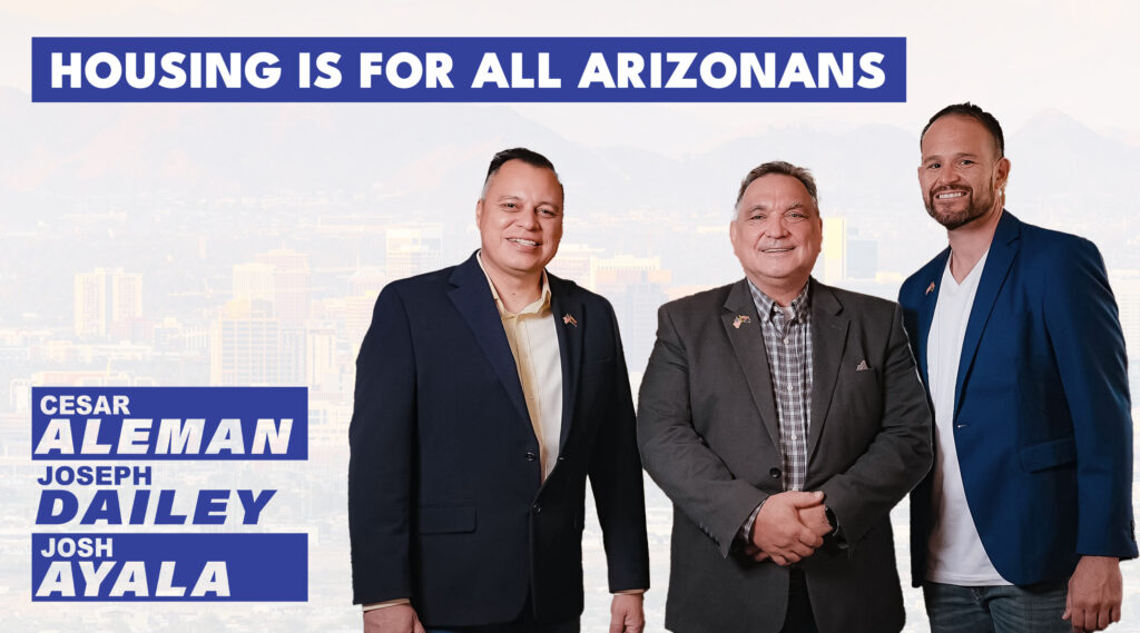 Graphic with the message 'Housing is for All Arizonans' on the LD11 team's housing policy page.